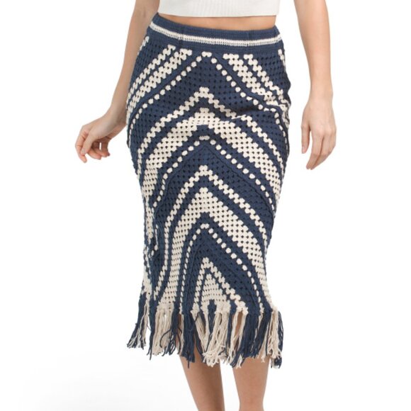 NEW PINKY Crochet Fringe Hem Skirt Navy/Cream 360mn - Picture 1 of 2